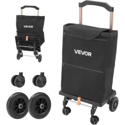 VEVOR Carrello della Spesa Pieghevole a 4 Ruote con Borsa Rimovibile Nero Carrello 2 in 1 con Manico Telescopico, Scomparti Portaoggetti in Tessuto Robusto, per Supermercato, Lavanderia e Campeggio VEVOR Carrello della Spesa Pieghevole a 4 Ruote con Borsa Rimovibile Nero Carrello 2 in 1 con Manico Telescopico, Scomparti Portaoggetti in Tessuto Robusto, per Supermercato, Lavanderia e Campeggio