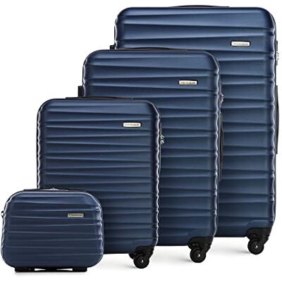 WITTCHEN set di 4 valigie con custodia per cosmetici trolley bagaglio a mano ABS 4 ruote spinner chiusura a combinazione maniglia telescopica Groove Line blu navy Ryanair/ITA Airways/easyJet WITTCHEN set di 4 valigie con custodia per cosmetici trolley bagaglio a mano ABS 4 ruote spinner chiusura a combinazione maniglia telescopica Groove Line blu navy Ryanair/ITA Airways/easyJet