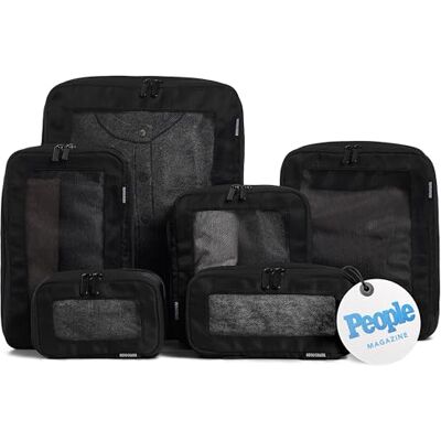 Aerotrunk Cubi da viaggio a compressione, organizer per bagagli, con doppia cerniera, per valigie (confezione da 6, nero) Aerotrunk Cubi da viaggio a compressione, organizer per bagagli, con doppia cerniera, per valigie (confezione da 6, nero)