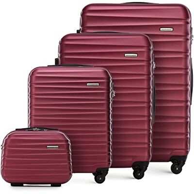WITTCHEN set di 4 valigie con custodia per cosmetici trolley bagaglio a mano ABS 4 ruote spinner chiusura a combinazione maniglia telescopica Groove Line maroon Ryanair/ITA Airways/easyJet WITTCHEN set di 4 valigie con custodia per cosmetici trolley bagaglio a mano ABS 4 ruote spinner chiusura a combinazione maniglia telescopica Groove Line maroon Ryanair/ITA Airways/easyJet