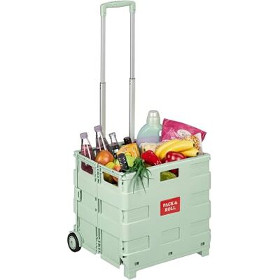 Relaxdays carrello della spesa pieghevole, con rotelle, salvia Manico telescopico, fino a 35 kg Relaxdays carrello della spesa pieghevole, con rotelle, salvia Manico telescopico, fino a 35 kg