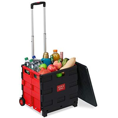 Relaxdays Carrello per la Spesa Pieghevole, 50 L e 35 kg Max., con Manico Telescopico, Trolley Portaspesa, Rosso Nero Relaxdays Carrello per la Spesa Pieghevole, 50 L e 35 kg Max., con Manico Telescopico, Trolley Portaspesa, Rosso Nero