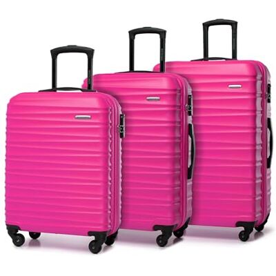 WITTCHEN valigia da viaggio set di 3 trolley bagaglio a mano valigia a rotelle ABS 4 ruote spinner chiusura a combinazione maniglia telescopica Groove Line rosa Ryanair/ITA Airways/easyJet WITTCHEN valigia da viaggio set di 3 trolley bagaglio a mano valigia a rotelle ABS 4 ruote spinner chiusura a combinazione maniglia telescopica Groove Line rosa Ryanair/ITA Airways/easyJet