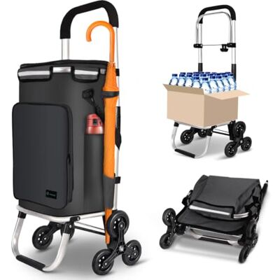 VOUNOT ® Carrello Spesa in Alluminio Pieghevole 3 in 1, Carrello Portaspesa a 6 Ruote con Borsa Termico e Ganci per Saliscale, Grande Capacità, Nero VOUNOT ® Carrello Spesa in Alluminio Pieghevole 3 in 1, Carrello Portaspesa a 6 Ruote con Borsa Termico e Ganci per Saliscale, Grande Capacità, Nero