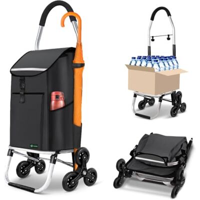VOUNOT ® Carrello Spesa in Alluminio Pieghevole 3 in 1, Carrello Portaspesa a 6 Ruote con Borsa Oxford Staccabile e Ganci, per Saliscale, Nero VOUNOT ® Carrello Spesa in Alluminio Pieghevole 3 in 1, Carrello Portaspesa a 6 Ruote con Borsa Oxford Staccabile e Ganci, per Saliscale, Nero