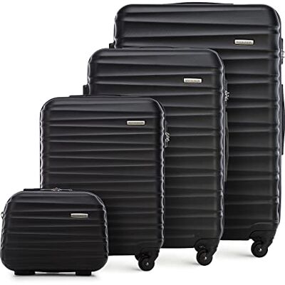 WITTCHEN set di 4 valigie con custodia per cosmetici trolley bagaglio a mano ABS 4 ruote spinner chiusura a combinazione maniglia telescopica Groove Line nero Ryanair/ITA Airways/easyJet WITTCHEN set di 4 valigie con custodia per cosmetici trolley bagaglio a mano ABS 4 ruote spinner chiusura a combinazione maniglia telescopica Groove Line nero Ryanair/ITA Airways/easyJet