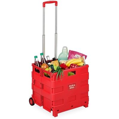 Relaxdays Carrello per Spesa Pieghevole, 35 kg Carico, Manico Telescopico, Carrellino Trolley Portaspesa, Cesto, Rosso Relaxdays Carrello per Spesa Pieghevole, 35 kg Carico, Manico Telescopico, Carrellino Trolley Portaspesa, Cesto, Rosso