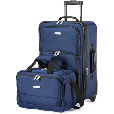 Basics Set di 2 Bagagli Impilabili, Valigia Espandibile (58 cm) e Borsa in Tessuto (25 cm), Leggeri, 100% Poliestere, Blu Scuro Basics Set di 2 Bagagli Impilabili, Valigia Espandibile (58 cm) e Borsa in Tessuto (25 cm), Leggeri, 100% Poliestere, Blu Scuro