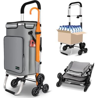 VOUNOT ® Carrello Spesa in Alluminio Pieghevole 3 in 1, Carrello Portaspesa a 6 Ruote con Borsa Termico e Ganci per Saliscale, Grande Capacità, Grigio VOUNOT ® Carrello Spesa in Alluminio Pieghevole 3 in 1, Carrello Portaspesa a 6 Ruote con Borsa Termico e Ganci per Saliscale, Grande Capacità, Grigio
