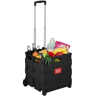 Relaxdays Carrello della spesa pieghevole, nero Con rotelle e manico telescopico, fino a 35 kg Relaxdays Carrello della spesa pieghevole, nero Con rotelle e manico telescopico, fino a 35 kg