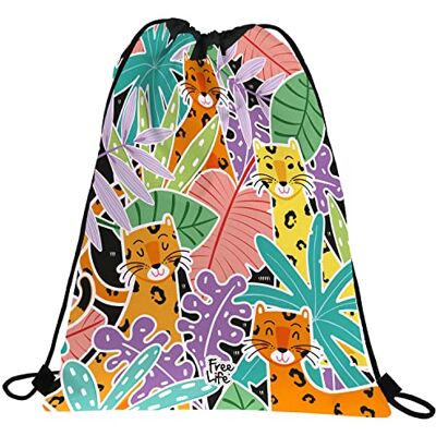 Grafoplás Sacco zaino piatto corda, tasca esterna, 36 x 47 cm, Collezione Leopard, Free Life, multicolore, 36x47cm, Scuola Grafoplás Sacco zaino piatto corda, tasca esterna, 36 x 47 cm, Collezione Leopard, Free Life, multicolore, 36x47cm, Scuola