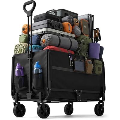 Relaxdays carrello pieghevole, 150 kg, manico telescopico, portellone, telo antipioggia, per spesa e campeggio, nero Relaxdays carrello pieghevole, 150 kg, manico telescopico, portellone, telo antipioggia, per spesa e campeggio, nero