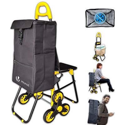 VOUNOT ® Carrello Spesa Pieghevole con 3 Ruote e Seduta, Carrello Portaspesa per Saliscale con Borsa Termico, 40 L VOUNOT ® Carrello Spesa Pieghevole con 3 Ruote e Seduta, Carrello Portaspesa per Saliscale con Borsa Termico, 40 L