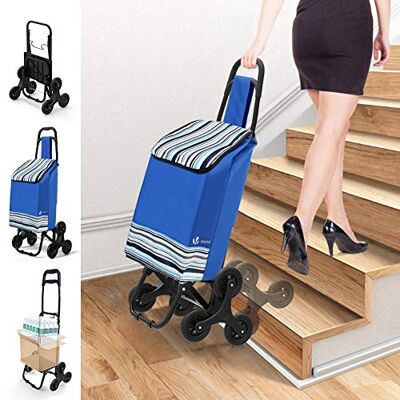 VOUNOT ® Carrello Spesa Tre Ruote Pieghevole, Carrello Portaspesa Richiudibile, Saliscale, Borsa Impermeabile Rimovibile, Blu VOUNOT ® Carrello Spesa Tre Ruote Pieghevole, Carrello Portaspesa Richiudibile, Saliscale, Borsa Impermeabile Rimovibile, Blu