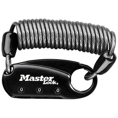 Master Lock Lucchetto con combinazione e cavo a spirale, Nero, 4.1 x 6 x 1 cm Master Lock Lucchetto con combinazione e cavo a spirale, Nero, 4.1 x 6 x 1 cm
