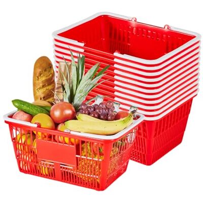 VEVOR Set di Cestini Spesa Plastica Cestini per la Spesa Impilabili in Plastica PE da 21 Litri con Manici, Portatili per Generi Alimentari, Negozi, Supermercati, Uso Domestico, Rosso,12 Pezzi VEVOR Set di Cestini Spesa Plastica Cestini per la Spesa Impilabili in Plastica PE da 21 Litri con Manici, Portatili per Generi Alimentari, Negozi, Supermercati, Uso Domestico, Rosso,12 Pezzi