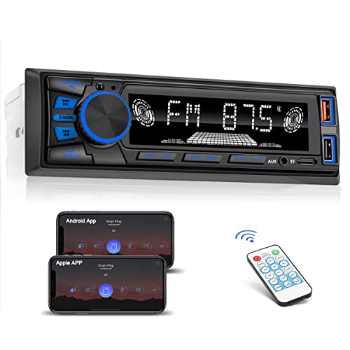 LSLYA Autoradio 1 Din, Radio Auto Stereo  4X50W con Bluetooth Vivavoce con App Control Supporta FM/ MP3/SD/AUX-IN/EQ/Display Orologio/Telecomando, Due porte USB