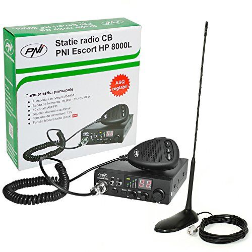 PNI Radio CB Ricetrasmettitore  Escort HP 8000L con regolabile asq, 4 W Blocco tasti + antenna CB  Extra 45 SWR 1.0 altezza 45 cm in fibra di vetro magnetica supporto incluso