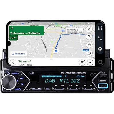 Trevi SCD 5753 DAB Autoradio Digitale 160W con Supporto Smartphone Fino a 7", Wireless e Ricarica USB Veloce, Antenna Inclusa e App Dedicata Trevi SCD 5753 DAB Autoradio Digitale 160W con Supporto Smartphone Fino a 7", Wireless e Ricarica USB Veloce, Antenna Inclusa e App Dedicata