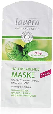 lavera Maschera depurante per la pelle, menta biologica, terra minerale & Sale Morto Morto, confezione da 15 (15 x 10 ml)