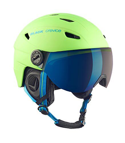 Black Crevice Silvretta casco da sci I Casco da sci con visiera stile pilota I diversi colori I Casco uomo & donna I Casco in policarbonato I Casco da sci traspirante I Taglie regolabili (XL, Verde/Blu)