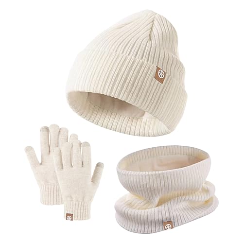 Uozonit Set cappello e guanti per bambini, Sciarpa per guanti con cappello a cuffia per bambini, Guanti sciarpa al collo in morbido pile caldo freddo per campeggio, sci, escursionismo, snowboard