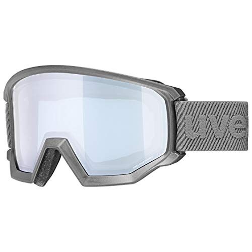 Uvex athletic FM, occhiali da sci unisex, campo visivo ampliato, privo di appannamenti, ventilazione della montatura senza spifferi, rhino matt/silver-blue, one size