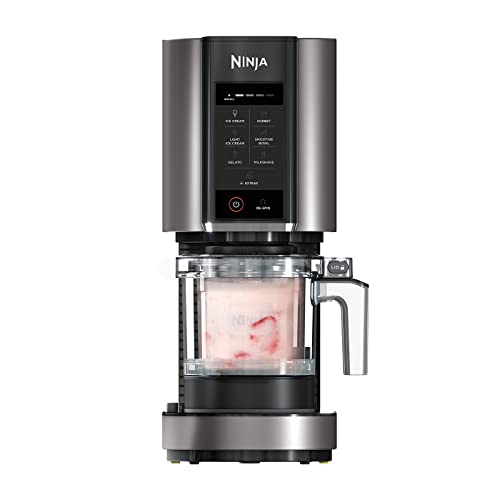 Ninja CREAMi Gelatiera, macchina per gelato e dessert congelati, 1,4 l, 3 vasetti, 7 programmi, per gelati, sorbetti, frullati, frappè, nero/argento,