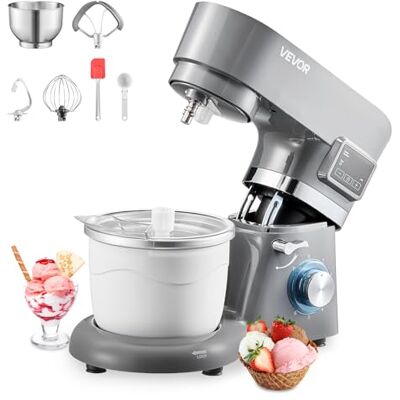VEVOR Gelatiera 1,7L, Planetaria a 6 Velocità con Display Digitale a LED, Timer, Paletta, Gancio per Impastare e Paraspruzzi, per Yogurt Gelato Fai da Te, Gelato alla Frutta, Sorbetto, Grigio 1400W VEVOR Gelatiera 1,7L, Planetaria a 6 Velocità con Display Digitale a LED, Timer, Paletta, Gancio per Impastare e Paraspruzzi, per Yogurt Gelato Fai da Te, Gelato alla Frutta, Sorbetto, Grigio 1400W