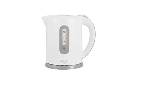 Adler 1234 bollitore elettrico, 2200 W, 1.7 litri, 44 Decibel, Acciaio inossidabile, Bianco/Grigio