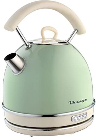 Ariete Bollitore Vintage , Bollitore Elettrico con Livello Acqua Visibile, Base Cordless 360°, Spegnimento Automatico, Impugnatura Ergonomica, Capacità 1,7 L, Acciaio Inossidabile, 2000W, Verde