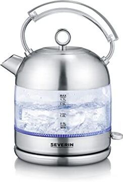 Severin Bollitore in vetro retrò, 2.400 W, 1.7 l, combinazione di vetro e acciaio inox, WK