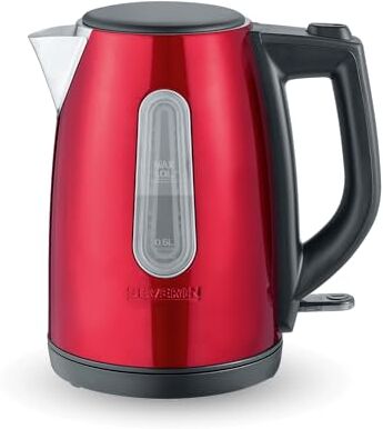 Severin WK Bollitore, 2200 W, Circa 1,0 l, Sistema Centrale Cordless a 360°, Grande Apertura del Coperchio, Filtro anticalcare Lavabile, 1 Liter, Acciaio Inox Spazzolato, Nero/Rosso Metallizzato