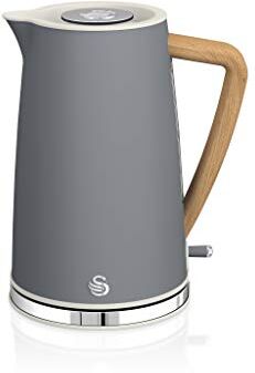 Swan Nordic Bollitore elettrico ultra veloce, senza fili, design moderno, 1,7 l, 2200 W, manico effetto legno, spegnimento automatico, grigio