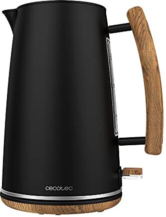 Cecotec Bollitore elettrico 400 Black Woody. 1,7 L, 3000 W, acciaio inossidabile, BPA libero, base di svolta a 360º, filtro antico rimovibile, sistema di sicurezza