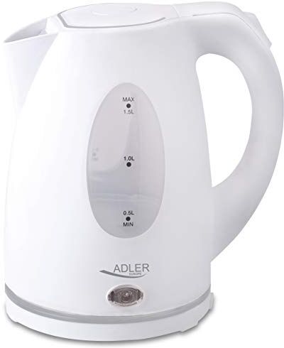 Adler 1207 – Bollitore per acqua, 1,5 litri, colore: bianco, 2200 W, 1.5 litri, 0 Decibel, Plastica