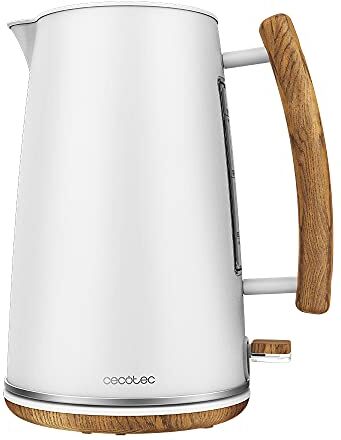 Cecotec Bollitore elettrico Thermosense 400 White Woody, 1,7 L. 3000 W, acciaio inossidabile, BPA libero, base di svolta a 360º, filtro antico rimovibile, sistema di sicurezza