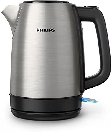 Philips Daily Collection Bollitore in Metallo Elettrico, 1,7 L, Coperchio a Molla, Spia Luminosa, Resistenza piatta, Filtro con micro-trama, Tecnologia di controllo Strix, Acciaio Inox (HD9350/90)