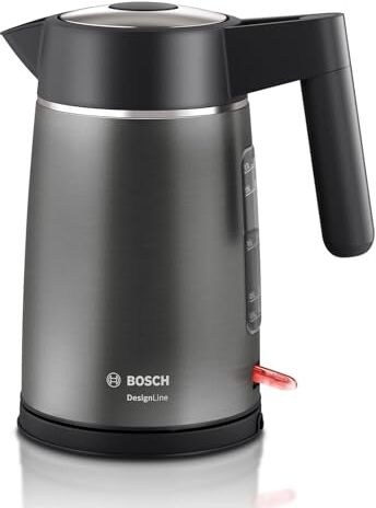 Bosch DesignLine Bollitore senza fili, con indicatore del livello dell'acqua extra grande, protezione da surriscaldamento, 1,7 l, 2400 W, colore: Grigio