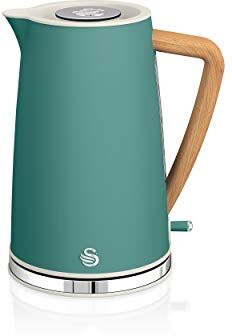 Swan Nordic Bollitore elettrico ultra veloce, senza fili, design moderno, 1,7 l, 2200 W, manico effetto legno, spegnimento automatico, verde