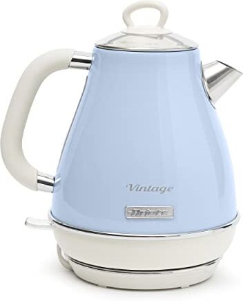 Ariete Bollitore Vintage 2869, Bollitore Elettrico con Livello Acqua Visibile, Base Cordless a 360°, Spegnimento Automatico, Filtro Tisana, Capacità 1,7 L, Acciaio Inossidabile, 2000W, Celeste