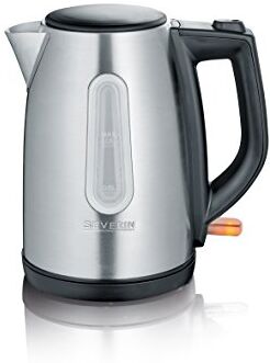 Severin WK 3469 Bollitore per acqua 2200 W in acciaio inossidabile, Teiera elettrica con capacità massima di 1,0 litro, Bollitore acqua elettrico facile da pulire, Argento/Nero