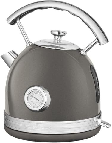 Profi Cook Bollitore ProfiCook 1,7L in design vintage Bollitore retrò con alloggiamento in metallo massiccio e applicazioni cromate Bollitore con display della temperatura, 2200W PC WKS 1192 antracite