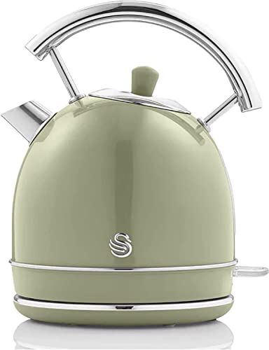 Swan Retro Bollitore Elettrico 1,8 Litri, Design Vintage, Spegnimento Automatico Controllore Strix, Senza Fili, Acciaio Inossidabile, senza BPA, 2200W, Verde