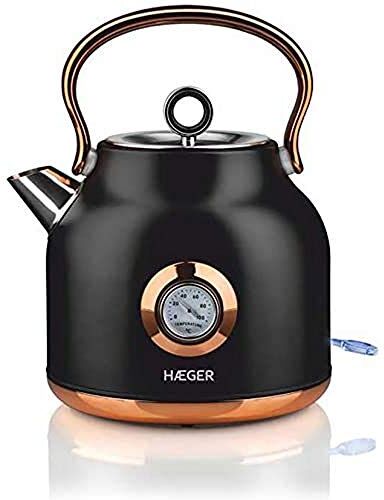 HAEGER Bollitore elettrico Art Deco Black con 2200 W di potenza, capacità di 1,7 l, sistema senza cavi per maggiore comfort, base girevole a 360°