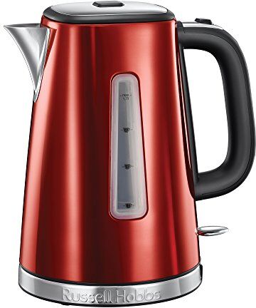 Russell Hobbs Bollitore acqua elettrico, 1.7 L, 2400 W, ebollizione rapida (55 sec), Filtro anticalcare rimovibile e lavabile, Acciaio Inox, Bollitore Luna, Rosso,