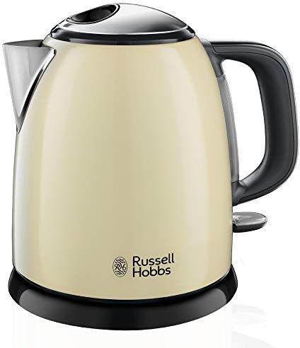 Russell Hobbs Bollitore acqua elettrico, 1 L, 2400 W, Compatto, 3 Tazze, ebollizione rapida, Filtro anticalcare rimovibile e lavabile, Bollitore da viaggio, Acciaio Inox, ColourPlus Crema