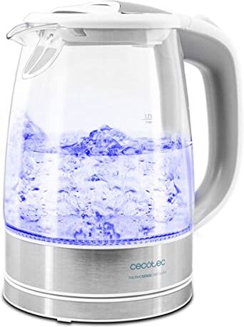 Cecotec Bollitore elettrico trasparente ThermoSense 350, 1,7 litri, senza BPA, 2200 W, base 360º, filtro anticalcare, doppio sistema di sicurezza, 1,7 litri, vetro borosilicato