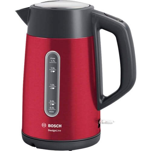 Bosch bollitore senza fili DesignLine , versamento senza spruzzi, indicatore del livello dell'acqua, su entrambi i lati, protezione da surriscaldamento, 1,7 l, 2400 W, rosso