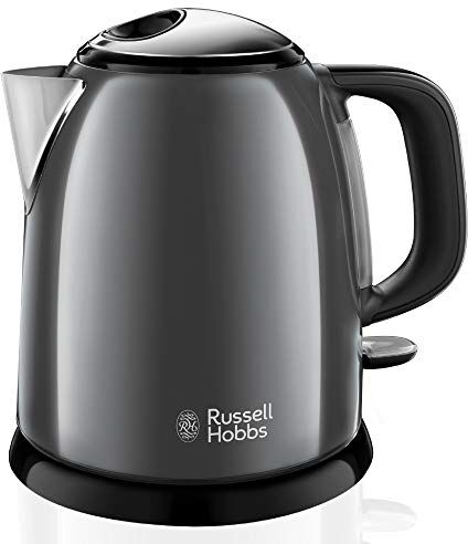 Russell Hobbs Bollitore acqua elettrico, 1 L, 2400 W, Compatto, 3 Tazze, ebollizione rapida, Filtro anticalcare rimovibile e lavabile, Bollitore da viaggio, Acciaio Inox, ColourPlus Grigio